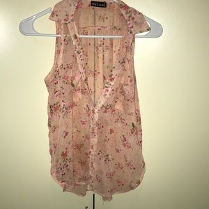 Pink floral button up blouse